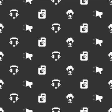 Set Cloud database, Megaphone, Headphones and Document with graph chart on Stock Illustration