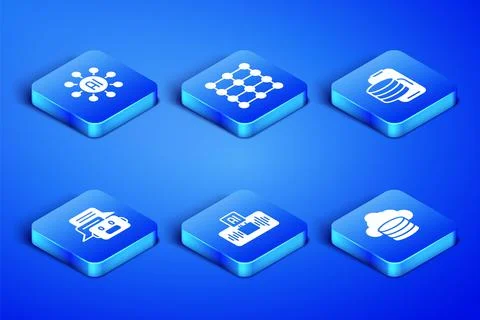 Set Cloud database, Neural network, Artificial intelligence AI, Chat bot, and Stock Illustration