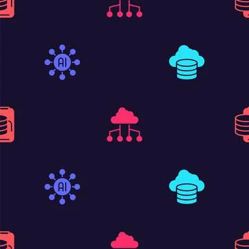 Set Cloud database, Neural network, Network cloud connection and technology Stock Illustration