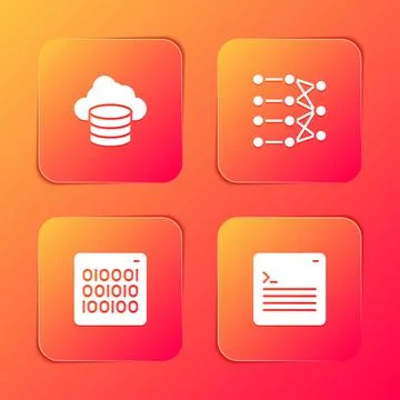 Set Cloud database, Neural network, Binary code and Web developer programming Illustrazione stock