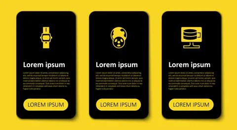 Set Cloud database, Planet earth and radiation and Wrist watch. Business Illustrazione stock