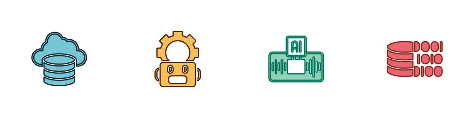 Set Cloud database, Robot setting, Artificial intelligence AI and Binary co.. 스톡 일러스트