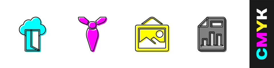 Set Cloud database, Tie, Picture landscape and Document with graph chart icon 스톡 일러스트