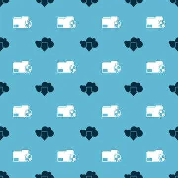 Set Cloud download and Document folder protection on seamless pattern. Vector Stock Illustration