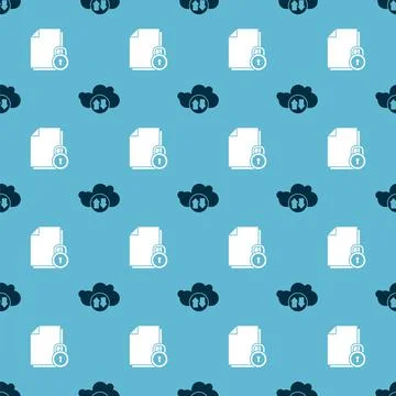 Set Cloud download and upload and Document and lock on seamless pattern. Vector 스톡 일러스트