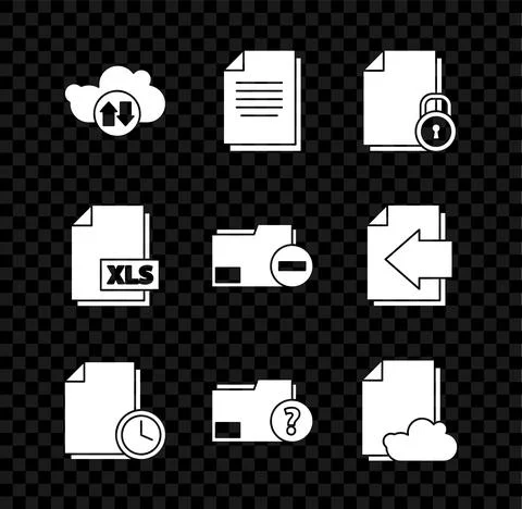 Set Cloud download and upload, Document, lock, with clock, Unknown document Stockillustratie