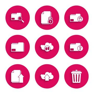 Set Cloud download and upload, Trash can, Unknown document folder, Upload file Stock Illustration