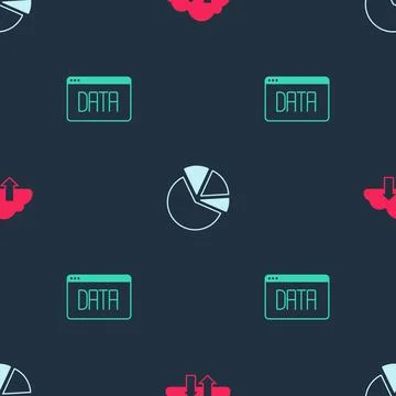 Set Cloud download and upload, Pie chart infographic and Data analysis on Illustrazione stock
