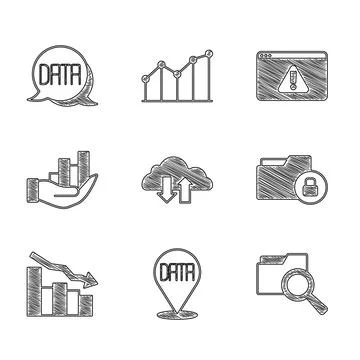 Set Cloud download and upload, Data analysis, Search with folder, Folder lo.. Stock Illustration