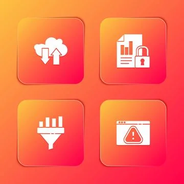 Set Cloud download and upload, Document lock, Sales funnel with chart and Bro Stock Illustration