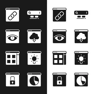 Set Cloud download, Browser incognito window, Search engine, files, Graph c.. Stock Illustration