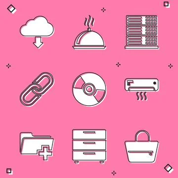 Set Cloud download, Covered with tray of food, Server, Data, Web Hosting, Chain Stock Illustration
