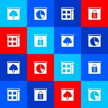 Set Cloud download, Graph chart infographic, Browser files and Online shopping Stock Illustration