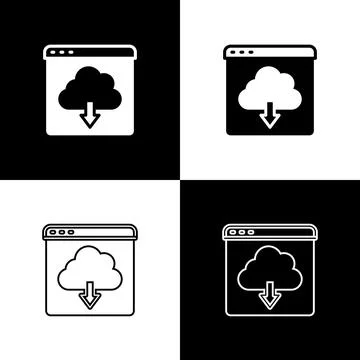 Set Cloud download icon isolated on black and white background. Vector 库存插图