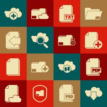 Set Cloud download, PDF file document, Add new, TXT, Search cloud computing 스톡 일러스트