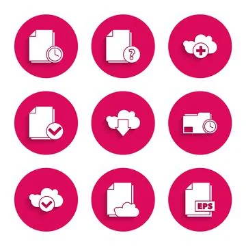Set Cloud download, storage text document, EPS file, Document folder with clock Illustrazione stock