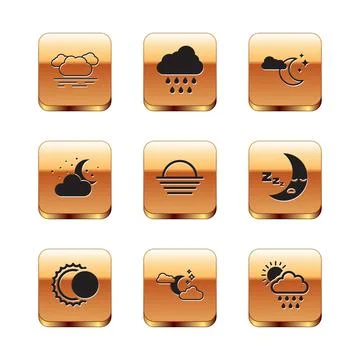 Set Cloud, Eclipse of the sun, with moon and stars, Sunset, rain and icon Stockillustratie