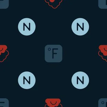 Set Cloud, Fahrenheit and Compass north on seamless pattern. Vector Stock Illustration
