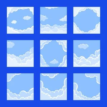 Set of Cloud Frame Border Set Collection. Stylish design with a flat, carto.. 스톡 일러스트