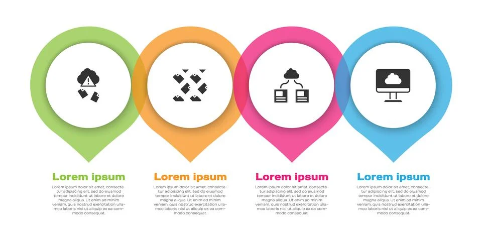 Set Cloud hacking, Data stream, technology data transfer and . Business Illustrazione stock