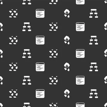 Set Cloud hacking, Hierarchy organogram chart, Data stream and Software on Illustrazione stock