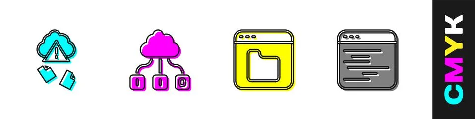 Set Cloud hacking, technology data transfer, Browser files and Software icon Stock Illustration