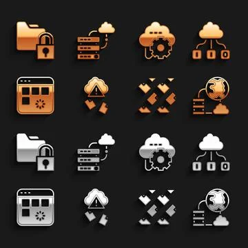 Set Cloud hacking, technology data transfer, Network cloud connection, Data Stock Illustration