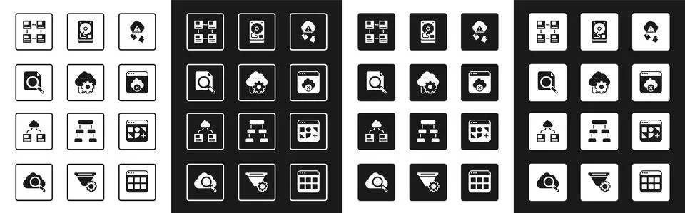 Set Cloud hacking, technology data transfer, Search concept with folder Illustrazione stock