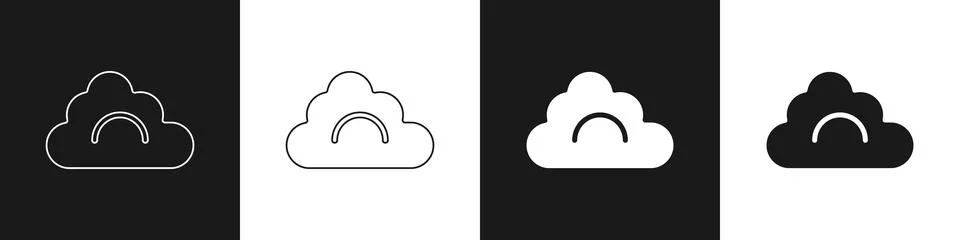 Set Cloud icon isolated on black and white background.  Vector Stock Illustration
