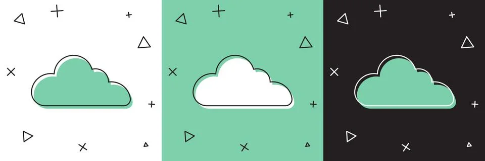 Set Cloud icon isolated on white and green, black background.  Vector Illustrazione stock