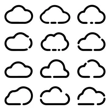 Set of Cloud Icons in a Grid Layout Stock Illustration