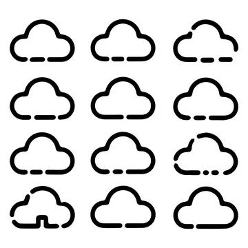 Set of Cloud Icons in a Grid Layout Stock Illustration