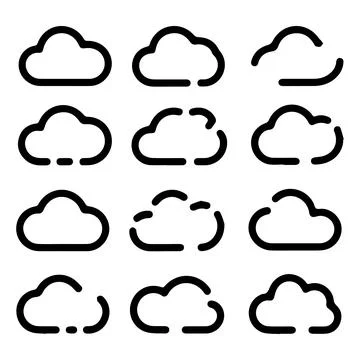 Set of Cloud Icons in a Grid Layout Stock Illustration