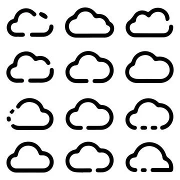 Set of Cloud Icons in a Grid Layout Stock Illustration