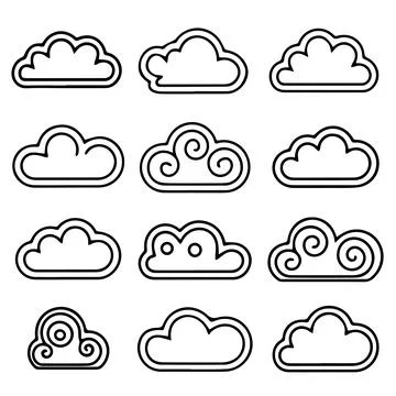 Set of Cloud Icons in a Grid Layout Stock Illustration