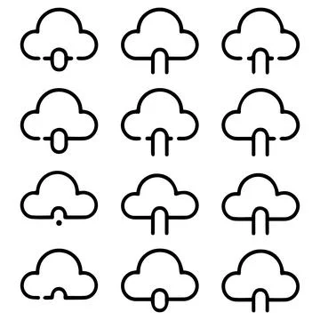Set of Cloud Icons in a Grid Layout Stock Illustration