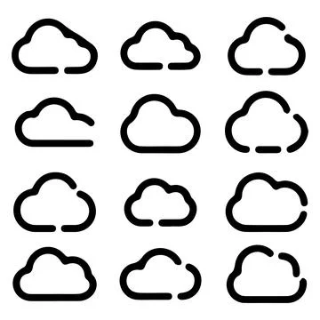 Set of Cloud Icons in a Grid Layout Stock Illustration