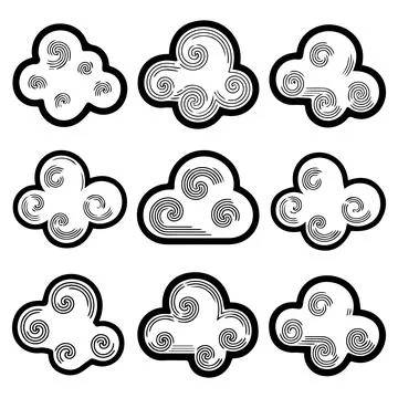Set of Cloud Icons in a Grid Layout Stock Illustration