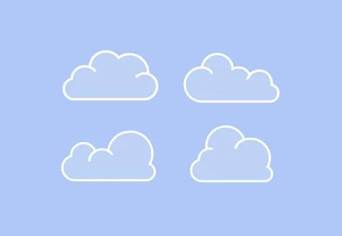 Set of Cloud Icons in modern flat style isolated on blue background. Stock Illustration