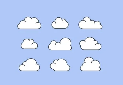 Set of Cloud Icons in modern flat style isolated on blue background. Stock Illustration