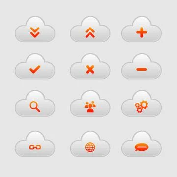Set of cloud icons - orange and light grey Stock Illustration