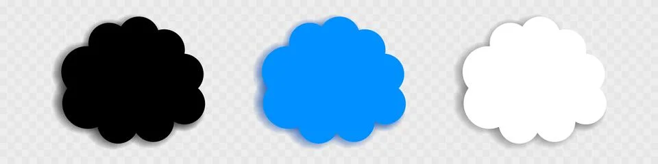 Set of cloud icons with shadow. Black, blue and white cloud. Vector isolated  Stock Illustration