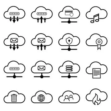 Set with cloud icons. Simple cloud pictograms on a white background Illustrazione stock