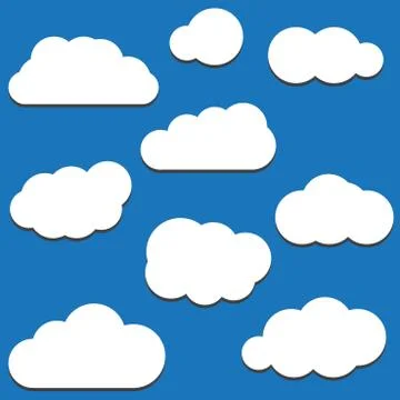 Set of Cloud Icons in trendy flat style isolated on blue background. Cloud sy Stock Illustration