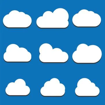 Set of Cloud Icons in trendy flat style isolated on blue background. Cloud sy Stock Illustration