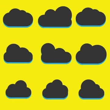 Set of Cloud Icons in trendy flat style isolated on blue background. Cloud sy Stock Illustration