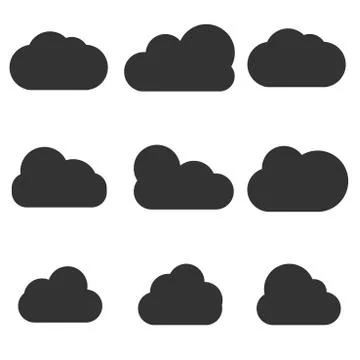 Set of Cloud Icons in trendy flat style isolated on blue background. Cloud sy Stock Illustration