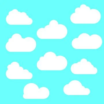 Set of Cloud Icons in trendy flat style isolated on blue background. Cloud sy Illustrazione stock