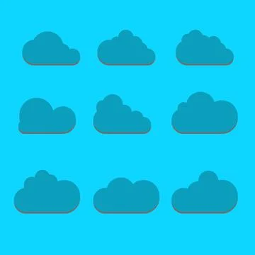 Set of Cloud Icons in trendy flat style isolated on blue background. Cloud sy Illustrazione stock