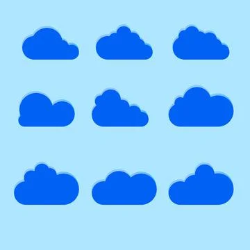 Set of Cloud Icons in trendy flat style isolated on blue background. Cloud sy Illustrazione stock